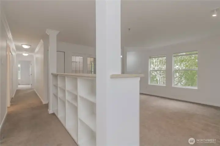Built-in shelving for added convenience and storage.