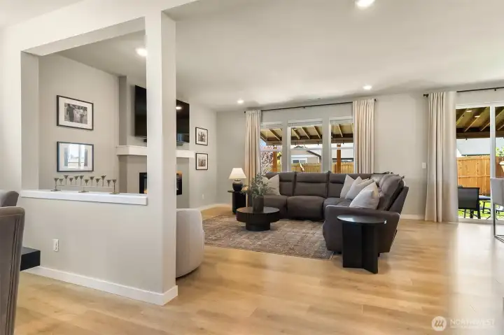 Lovely great room feel with an open pony wall