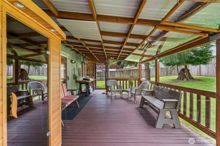 sauna in foreground and deck