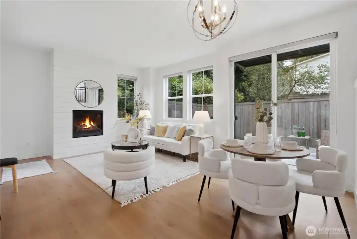 Dining area with sliding door to backyard. Dining area with sliding door to backyard.