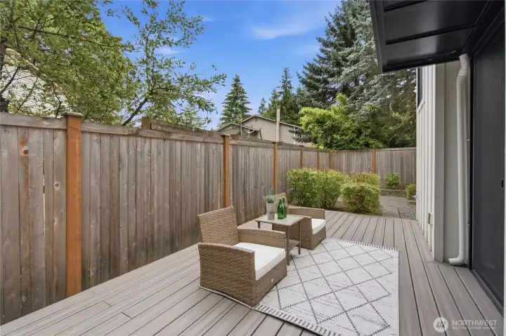 composite deck in backyard: low maintenance. composite deck in backyard: low maintenance.