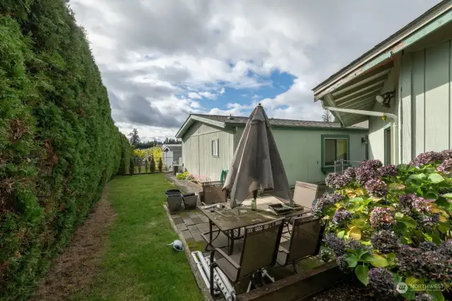 Nice, fully fenced backyard with patio