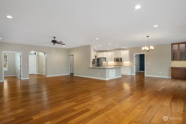 Great room looking into dining "L" and kitchen.