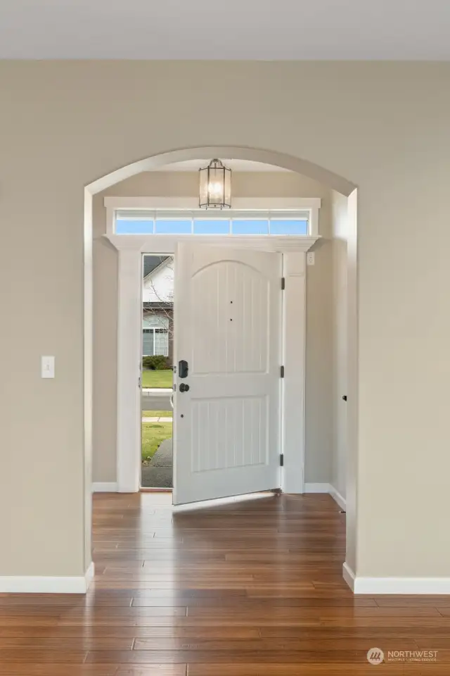 Formal entry hall with extra wide front door for ADU access.