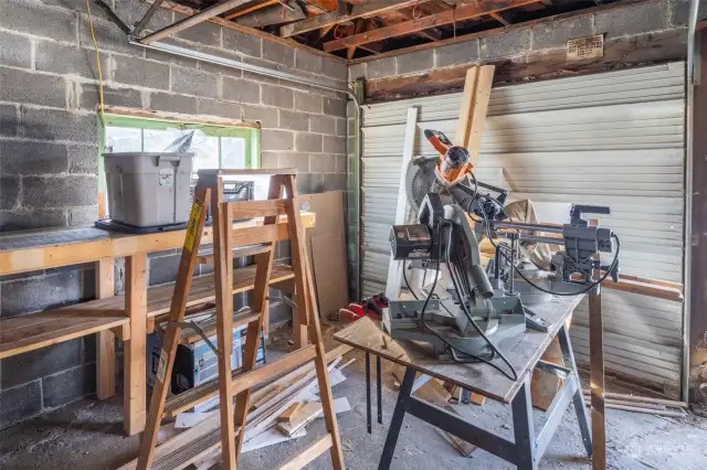 Right garage bay used as woodshop