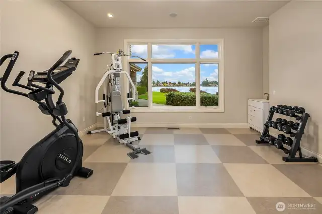 Main floor gym w/Northern exposure & walk-in closet (opt. Sauna room).