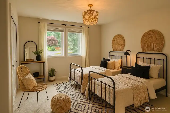 Large Bedroom #4 (window looking out to front yard). Brand new carpet installed. Virtually Staged