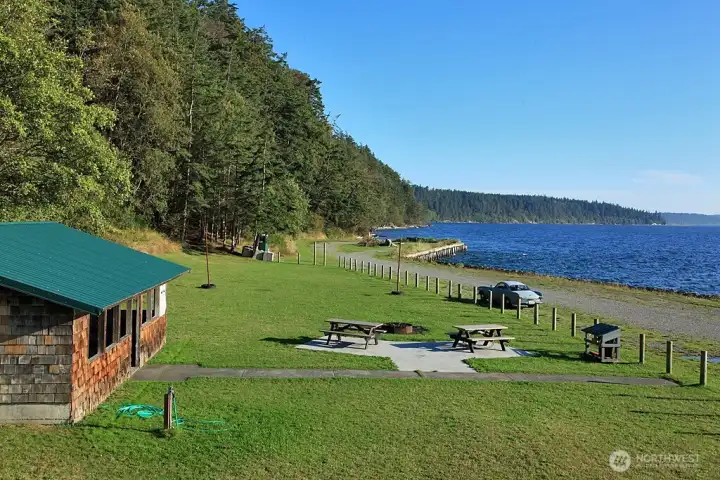 private beach, picnic area and boat launch