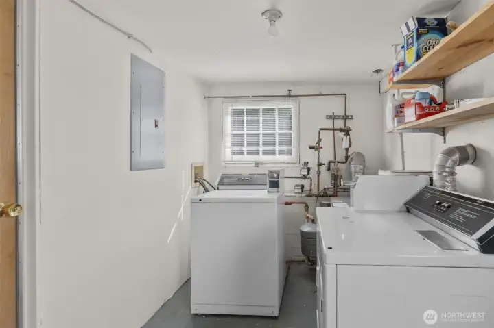 Shared coin-operated laundry.