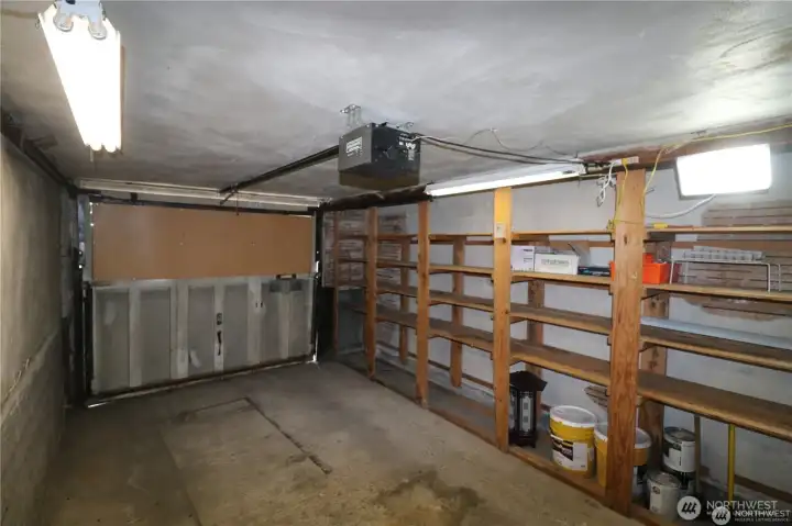 One car garage with storage.