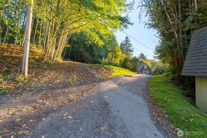 Easement Road.  Property begins on the left close to the electrical pole.  House to the right is 1377 Beach Dr.
