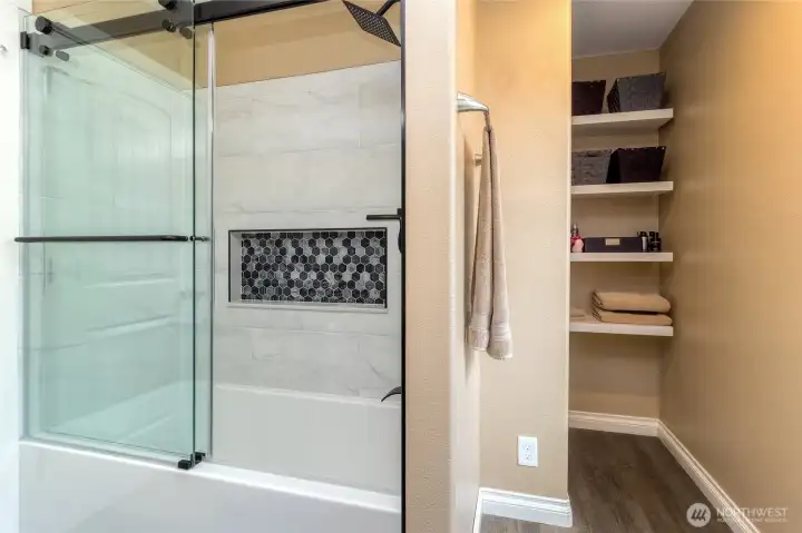 New tile surround and glass door