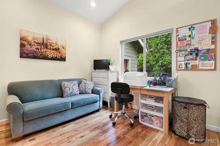 This bedroom has immediate access to the full bath.