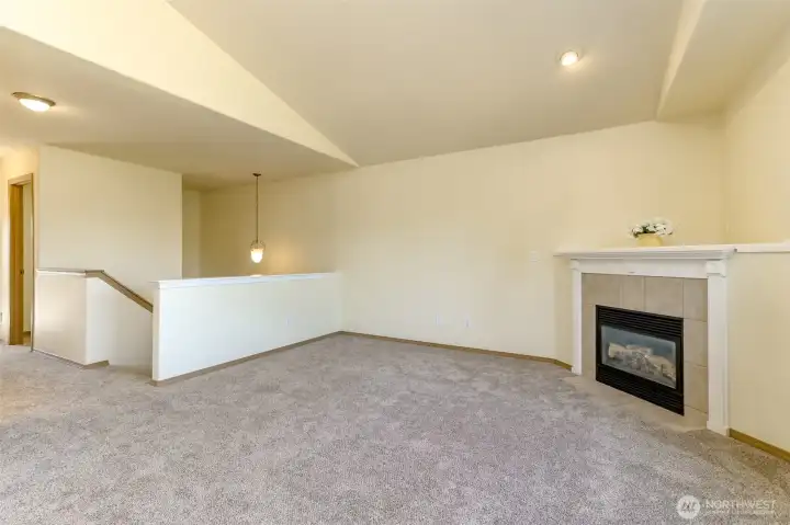 Living room with gas fireplace for cool winter nights. Living room with gas fireplace for cool winter nights.