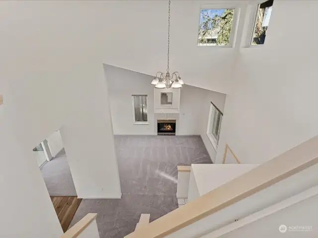 View from staircase into living room.