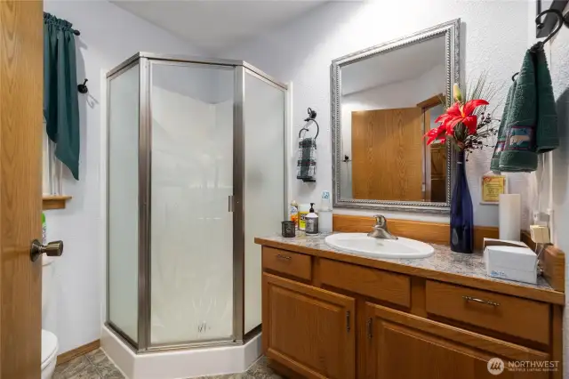 3/4 bath off the laundry room.