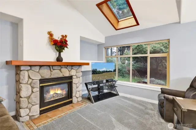 Cozy gas fireplace, new carpet.
