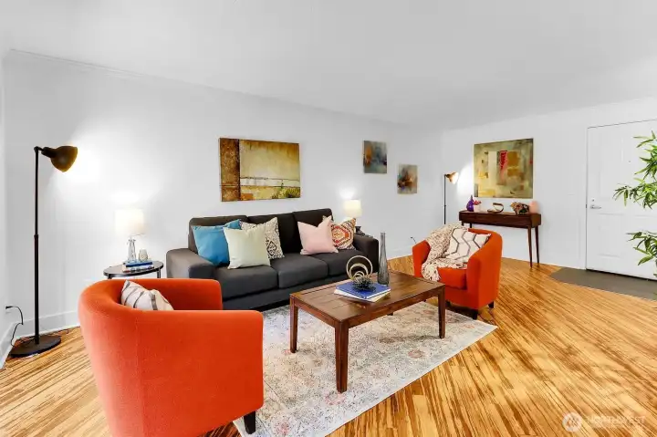 Another view of the spacious living room looking back at the front door.