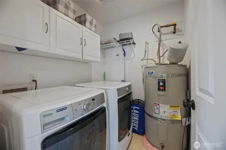 No shared laundry room here. This home has its own laundry room with storage in the unit. No need to travel or go up and down stairs, it is conveniently located across from the first bedroom.