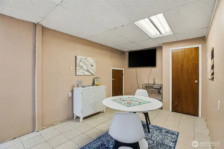 Lower Level game area, lots of storage