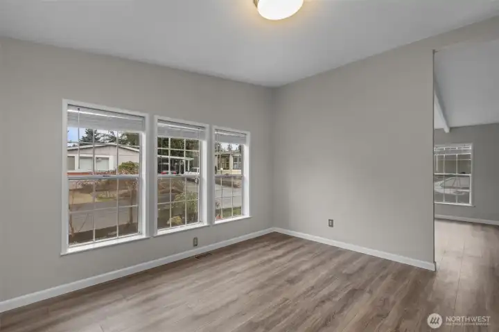 From the Dining room windows looking west and toward the Living Room.