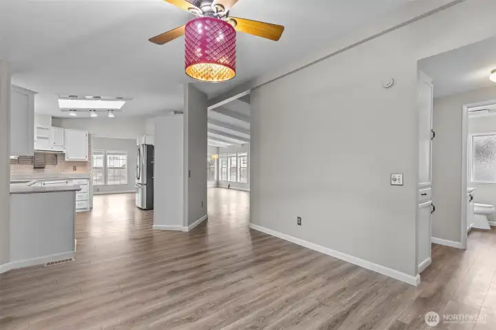 I am nd the so happy with the way that this home's floor plan flows.  This Family Room really is THE CENTER of it all!  Open to the Kitchen, quick access to Bedrooms and the Main, Full Bath, and quick to rotate the laundry.  It's a nice way to stay tucked back inside your home and be still with the domestic side of your life.  Be one with your space.