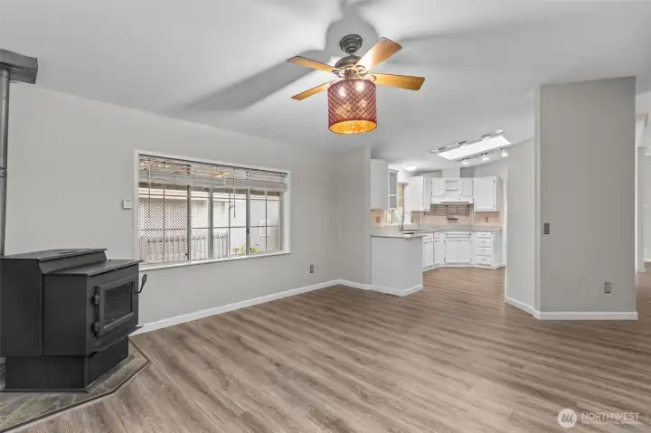 The Family Room is smaller then the Living Room but it is still very generously sized!  No problem fitting a large sectional couch in this space.