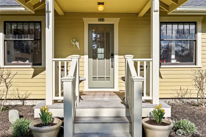 The front porch has been rebuilt and was preservation-approved by the City of Steilacoom.