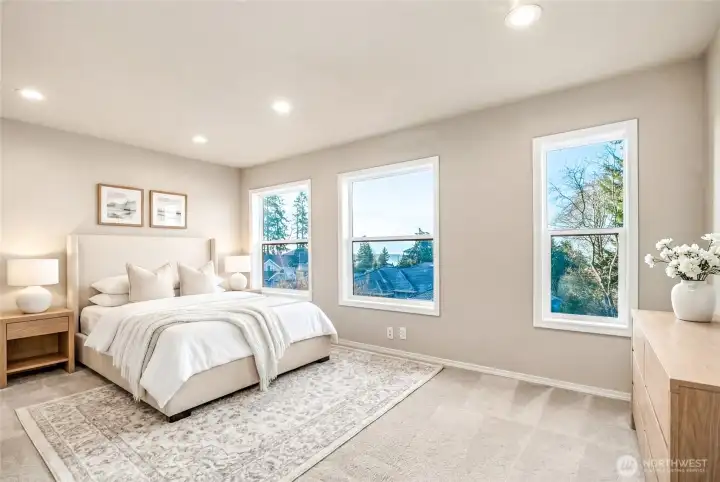 Primary bedroom upstairs. Virtually Staged.