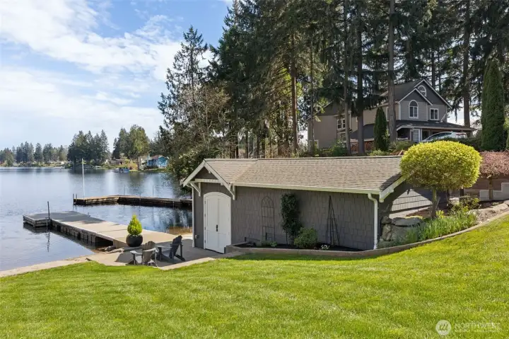 A full 45-foot dock gives you plenty of room to spread out, tie up, or just sit and take it all in. The boathouse isn’t just for storage either, it’s heated and equipped with a remote lift system that brings your boat in smoothly to dry dock without the usual hassle. It’s efficient, rare, impressive, and very easy to get used to. Surrounding it all is clean, low-maintenance landscaping that keeps the focus where it belongs, on the water and the lifestyle that comes with it.
