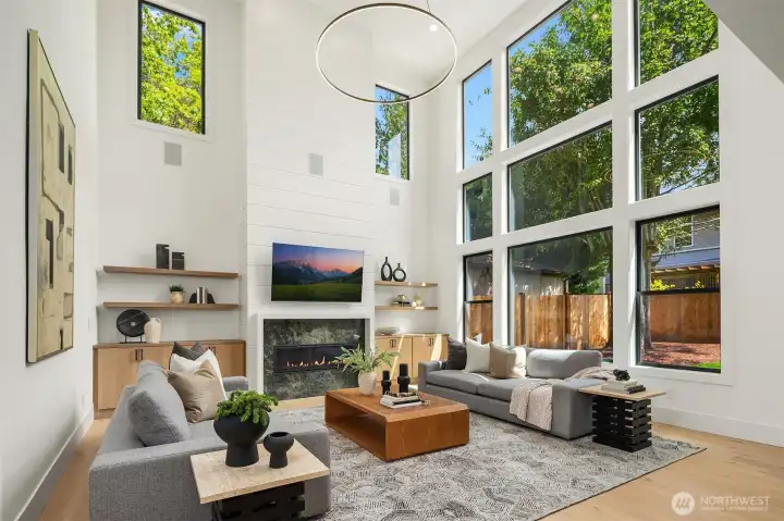2 story great room that overlooks the private backyard