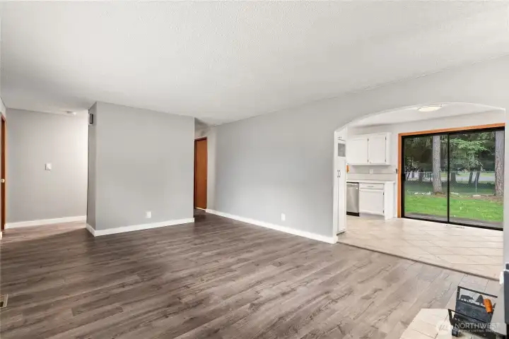 Open concept from living room to kitchen.