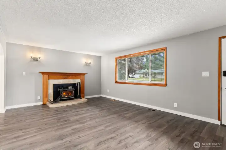 Living room with wood stove.
