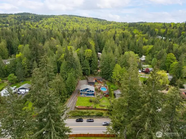 Another view shows how far back the home is set off the street and how private it is.