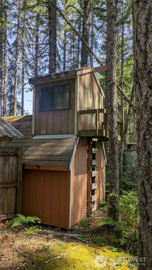 A play fort or storage On the backside