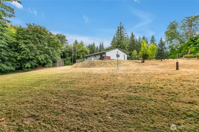 Back left corner of yard.