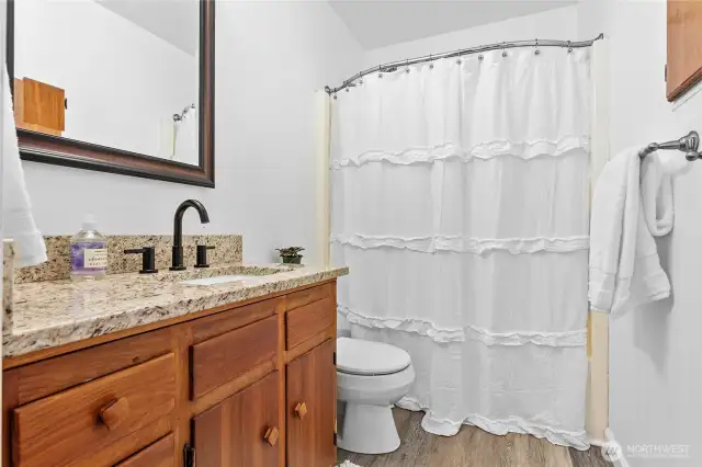 The upstairs full bathroom