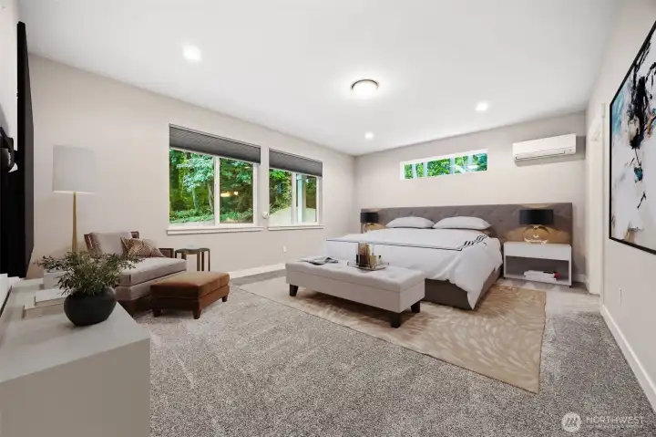 Virtually staged primary Bedroom.
