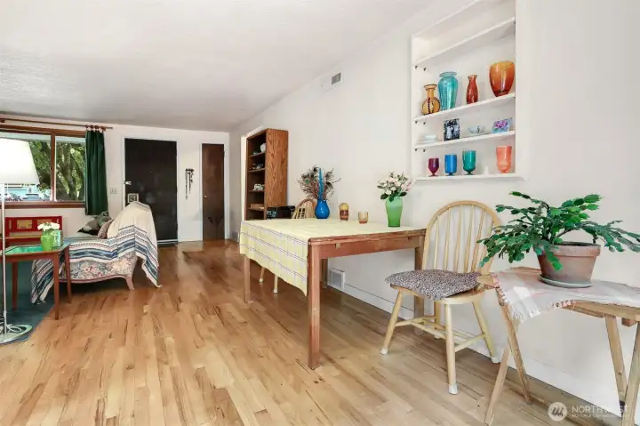 Hardwood flooring in dining area.