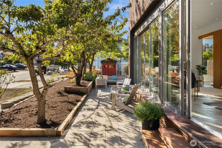 Awesome wrap around patio adjacent to great room's sliders