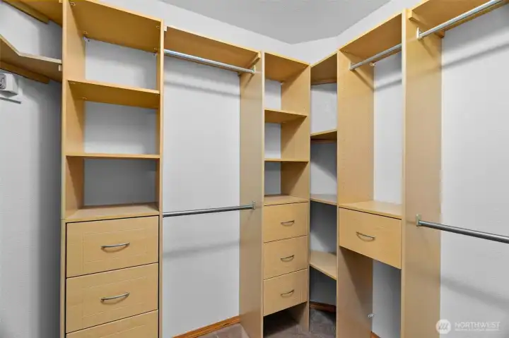 The walk in closet in the primary bedroom.
