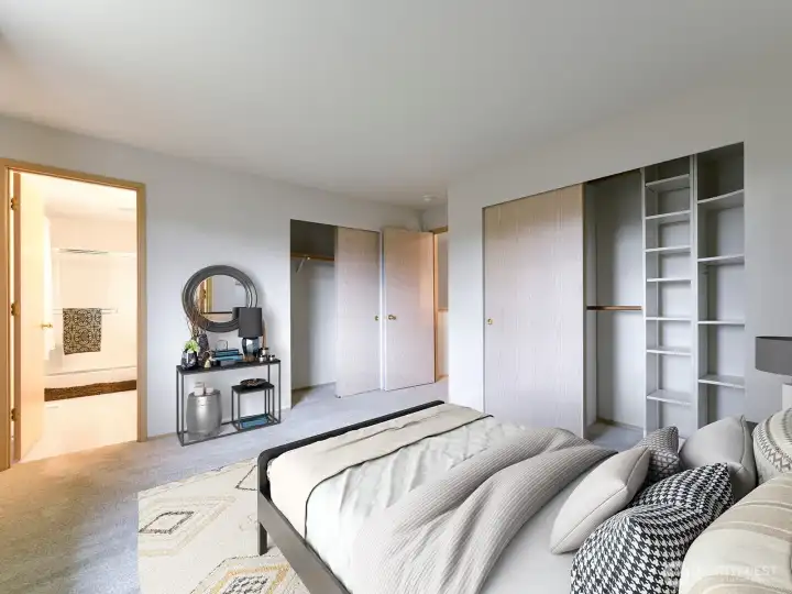 Primary bedroom, virtually staged.