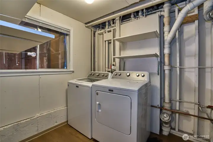Utility Room Downstairs with Gas Hot Water Tank and Gas Furnace.