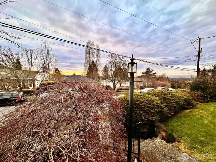 Even this slight perch above street level gives a sense of privacy and room to breathe.  Here we are standing in the yard looking NW.
