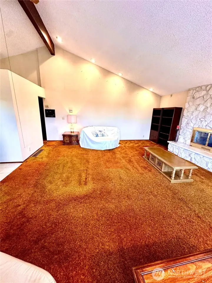 Vaulted ceilings lean into the mid-century vibe.