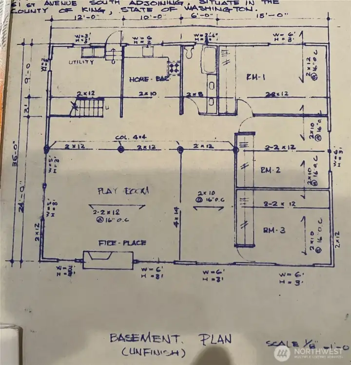 LOWER LEVEL. (Original builder plans for reference only.)
