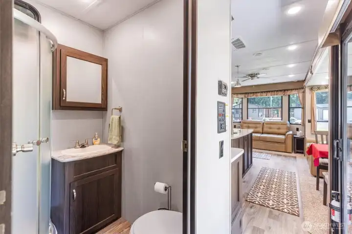 Bathroom with corner shower