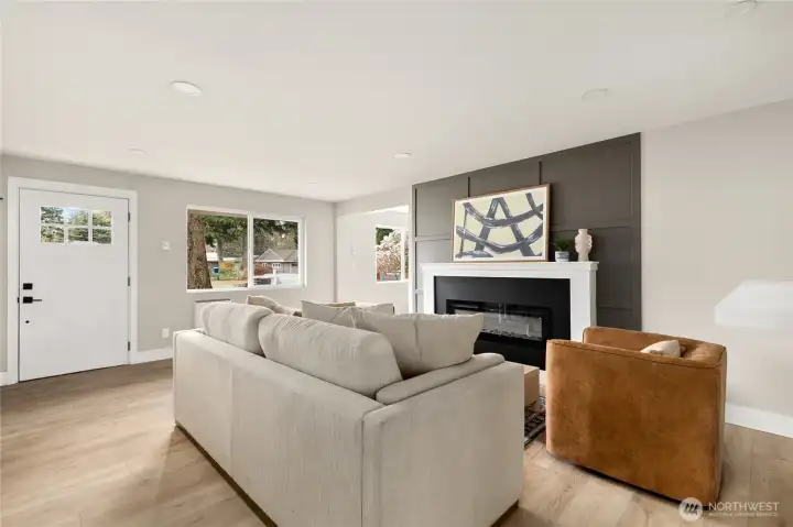 Open living space with plenty of natural light and new LED lighting.