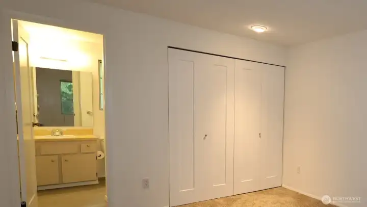 three quarter bath of the primary suite.
