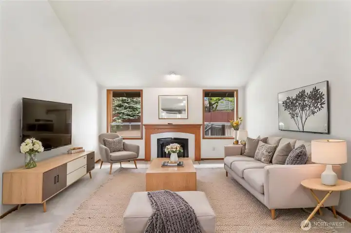 Virtually Staged Sunken Living Room
